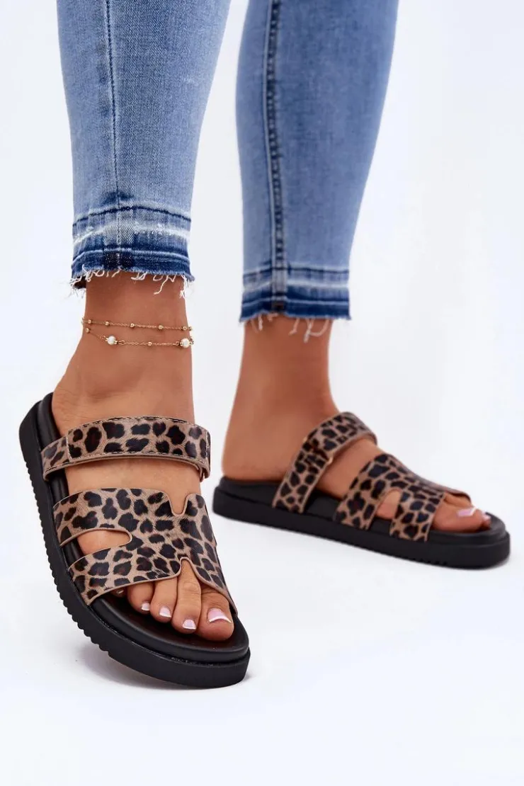 Best Buty damskie Vinceza Klapki Damskie Z Rzepem Vinceza 17401 Panterka Brązowy