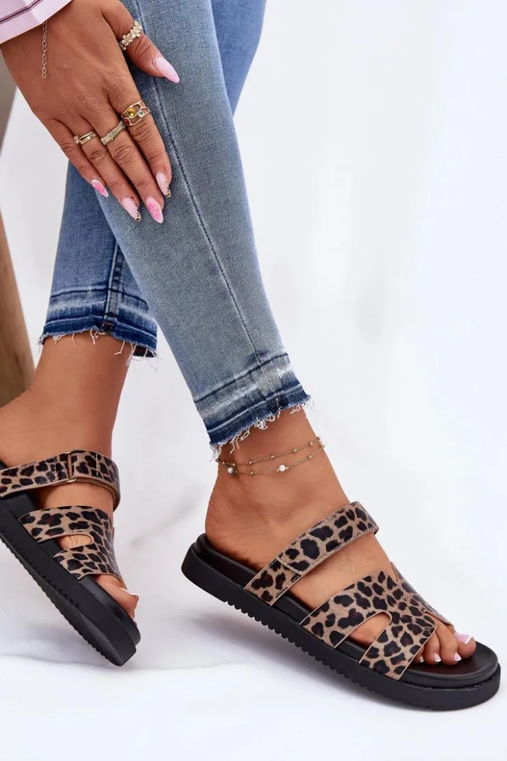 Best Buty damskie Vinceza Klapki Damskie Z Rzepem Vinceza 17401 Panterka Brązowy