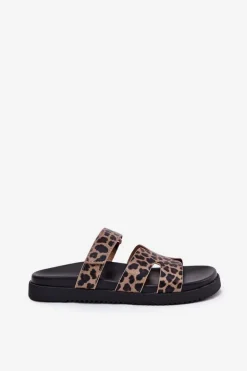 Best Buty damskie Vinceza Klapki Damskie Z Rzepem Vinceza 17401 Panterka Brązowy