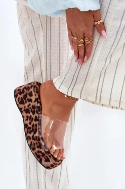 Boto Klapki Na Koturnie|Klapki Na Platformie*Klapki Damskie Z Transparentnym Paskiem Na Koturnie Panterka Meltiana Brązowy