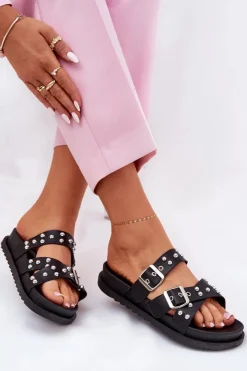 Boto Klapki Na Platformie|Klapki Damskie Klasyczne*Klapki Damskie Z Ćwiekami I Klamrami Czarne Tesiolle