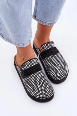 Boto Klapki Na Platformie|Klapki Damskie Klasyczne*Klapki Damskie Zdobione Cyrkoniami Na Platformie Czarne Deorani Czarny