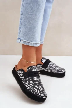 Boto Klapki Na Platformie|Klapki Damskie Klasyczne*Klapki Damskie Zdobione Cyrkoniami Na Platformie Czarne Deorani Czarny