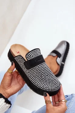 Boto Klapki Na Platformie|Klapki Damskie Klasyczne*Klapki Damskie Zdobione Cyrkoniami Na Platformie Czarne Deorani Czarny