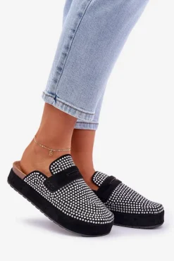 Boto Klapki Na Platformie|Klapki Damskie Klasyczne*Klapki Damskie Zdobione Cyrkoniami Na Platformie Czarne Deorani Czarny