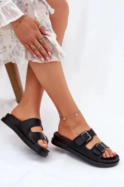 Evento Klapki Na Platformie|Klapki Damskie Klasyczne*Klapki Damskie Ze Srebrnymi Klamrami Czarne Sonarea Czarny