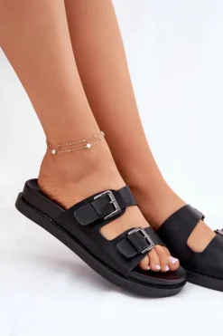 Evento Klapki Na Platformie|Klapki Damskie Klasyczne*Klapki Damskie Ze Srebrnymi Klamrami Czarne Sonarea Czarny