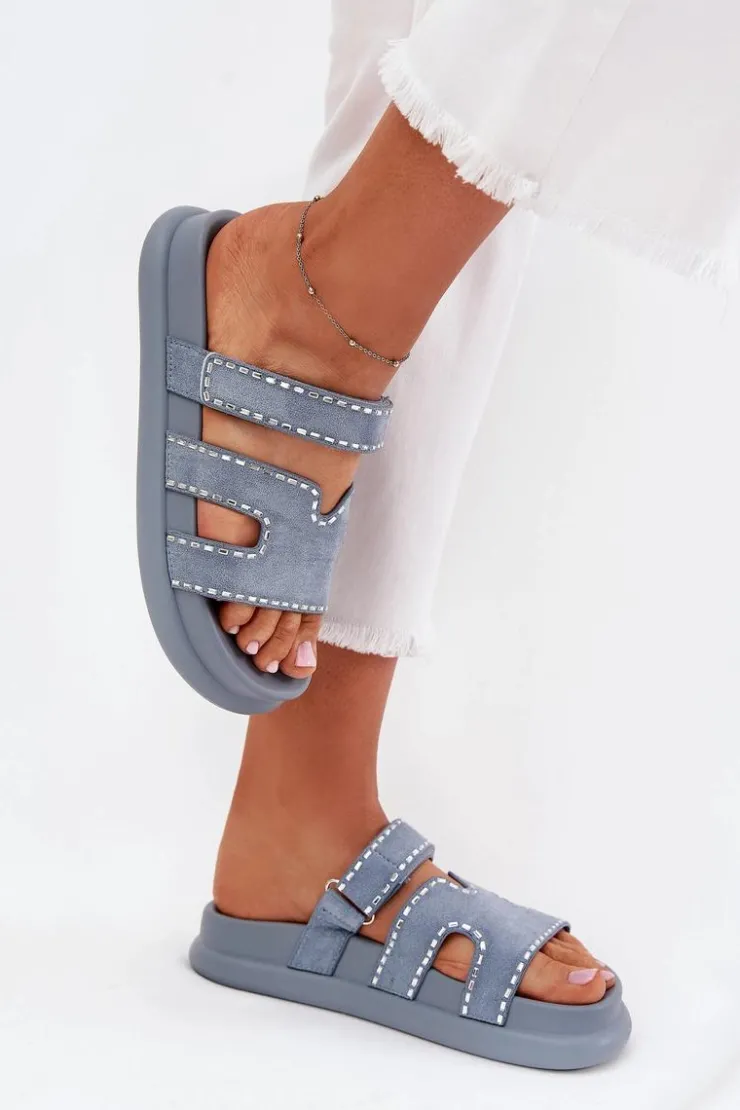 Boto Klapki Na Platformie|Klapki Damskie Klasyczne*Klapki Damskie Ze Zdobieniem Na Platformie e Delyna Niebieski