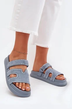 Boto Klapki Na Platformie|Klapki Damskie Klasyczne*Klapki Damskie Ze Zdobieniem Na Platformie e Delyna Niebieski