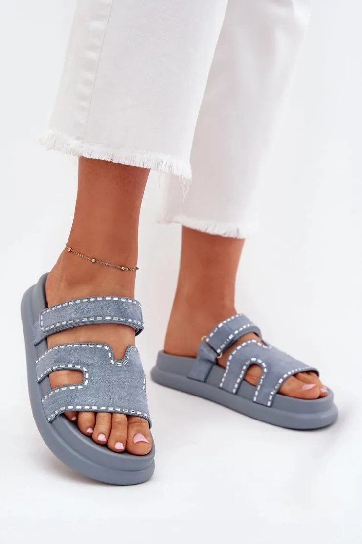 Boto Klapki Na Platformie|Klapki Damskie Klasyczne*Klapki Damskie Ze Zdobieniem Na Platformie e Delyna Niebieski