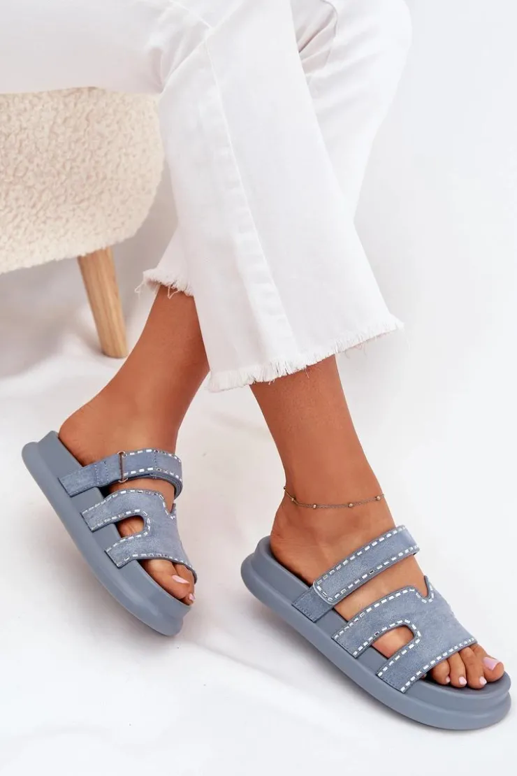 Boto Klapki Na Platformie|Klapki Damskie Klasyczne*Klapki Damskie Ze Zdobieniem Na Platformie e Delyna Niebieski