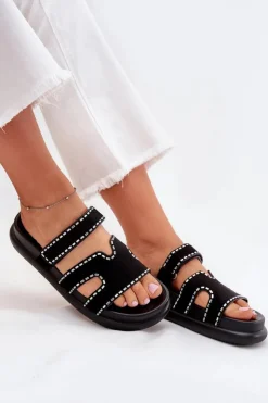 Outlet Boto Klapki Damskie Ze Zdobieniem Na Platformie Czarne Delyna Czarny