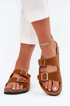 Boto Klapki Korkowe|Klapki Damskie Klasyczne*Klapki Damskie Ze Złotymi Klamrami I Przeszyciami Camel Lunera Brązowy