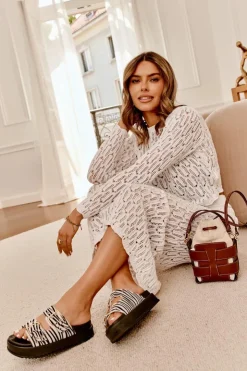 Best Boto Klapki Damskie Ze Złotymi Klamrami Na Platformie Zebra Virvania