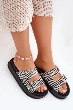 Best Boto Klapki Damskie Ze Złotymi Klamrami Na Platformie Zebra Virvania