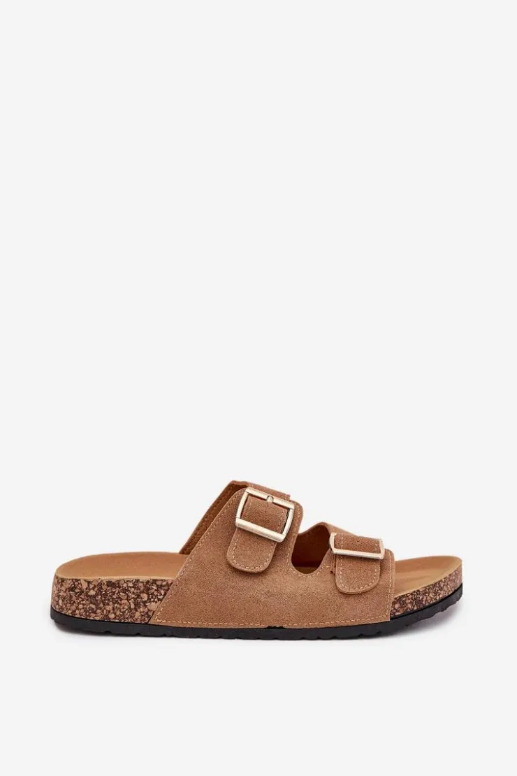 Boto Klapki Korkowe|Klapki Damskie Klasyczne*Klapki Damskie Ze Złotymi Klamrami I Przeszyciami Jasnobrązowe Lunera