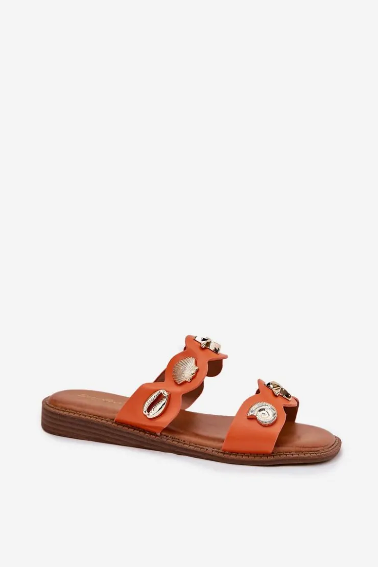 Damskie Boto Klapki Damskie Ze Złotymi Przypinkami Pomarańczowe Jenoriela