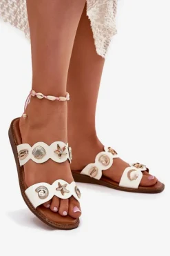 New Boto Klapki Damskie Ze Złotymi Przypinkami Białe Jenoriela Biały