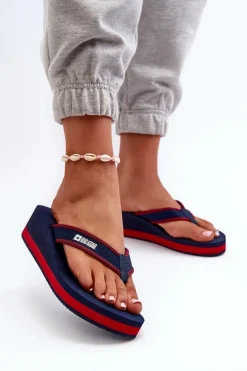 Damskie Big Star Shoes Klapki Japonki Damskie Na Koturnie Big Star NN274A725 Granatowe