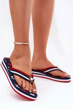 Damskie Big Star Shoes Klapki Japonki Damskie Na Koturnie Big Star RR274A127 Granatowe