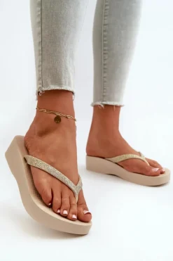 Discount Ipanema Klapki Japonki Damskie Z Brokatowym Paskiem 83386 Mesh Chic Plat Fem Beżowe