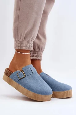 Damskie Boto Klapki Jeansowe Damskie Chodaki Na Platformie Niebieskie Jorffia