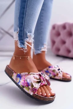 Damskie Boto Klapki Na Korkowej Podeszwie Różowe W Kwiaty Wendy