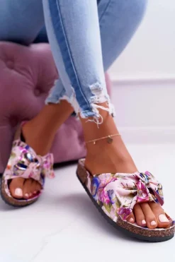 Damskie Boto Klapki Na Korkowej Podeszwie Różowe W Kwiaty Wendy