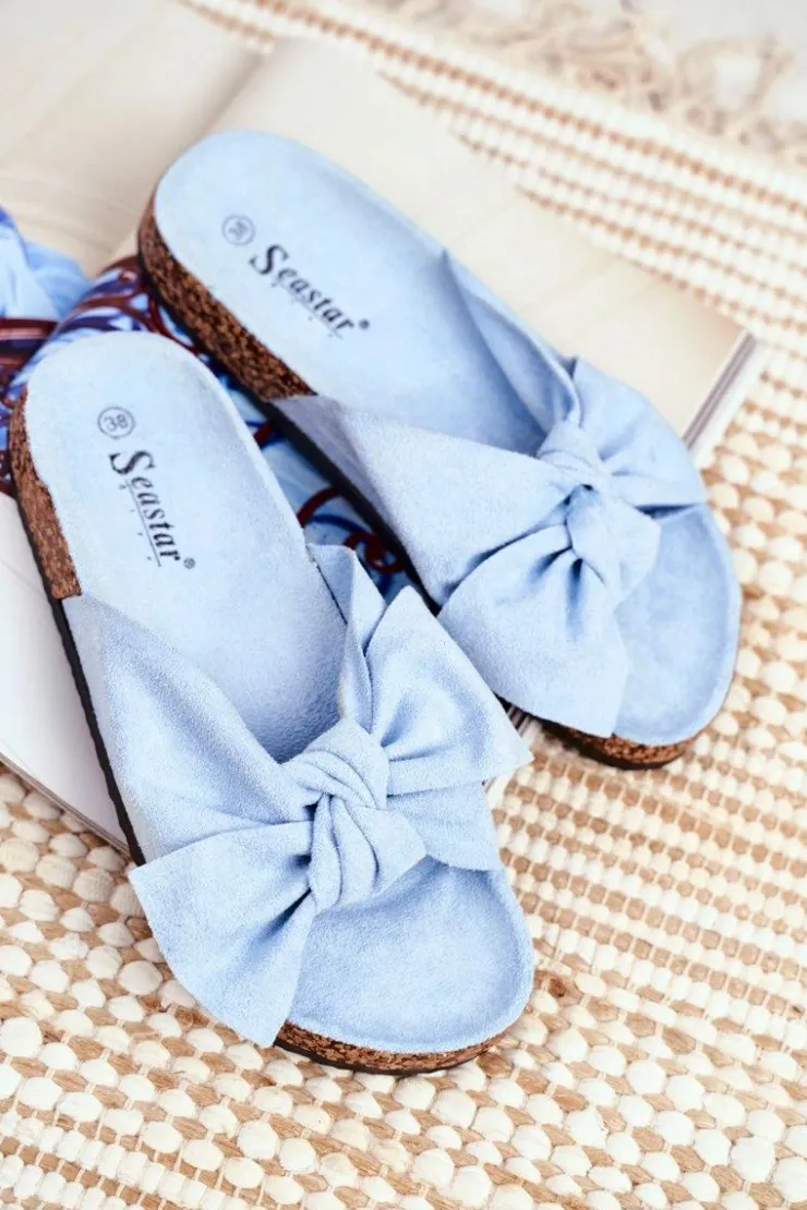 Clearance Boto Klapki Na Korkowej Podeszwie Błękitne Wendy