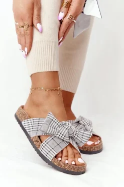 Damskie Buty damskie Vinceza Klapki Na Korkowej Podeszwie Vinceza 20-30105 Szare W Kratę