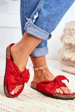 Damskie Boto Klapki Na Korkowej Podeszwie Czerwone Wendy