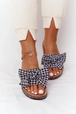 Boto Klapki Korkowe|Klapki Damskie Klasyczne*Klapki Na Korkowej Podeszwie Z Kokardą W Kratę Amara