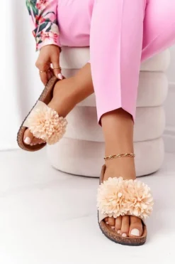 Damskie Evento Klapki Na Korkowej Podeszwie Beżowe Flowerbomb