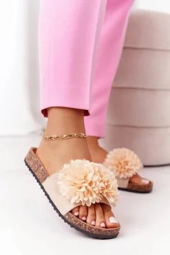 Damskie Evento Klapki Na Korkowej Podeszwie Beżowe Flowerbomb