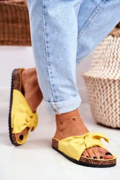 Best Boto Klapki Na Korkowej Podeszwie Żółte Wendy