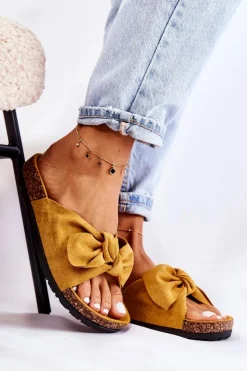 Boto Klapki Korkowe|Klapki Damskie Klasyczne*Klapki Na Korkowej Podeszwie Ciemne Żółte Wendy