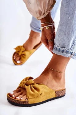 Boto Klapki Korkowe|Klapki Damskie Klasyczne*Klapki Na Korkowej Podeszwie Ciemne Żółte Wendy