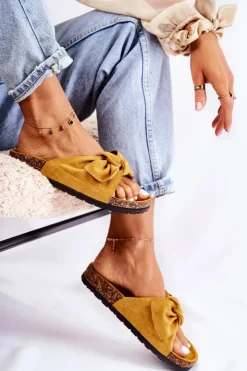 Boto Klapki Korkowe|Klapki Damskie Klasyczne*Klapki Na Korkowej Podeszwie Ciemne Żółte Wendy