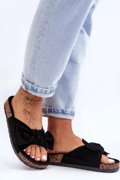 Damskie Boto Klapki Na Korkowej Podeszwie Czarne Wendy