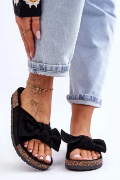 Damskie Boto Klapki Na Korkowej Podeszwie Czarne Wendy