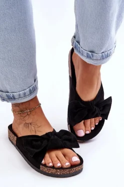 Damskie Boto Klapki Na Korkowej Podeszwie Czarne Wendy