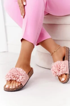 Damskie Evento Klapki Na Korkowej Podeszwie Różowe Flowerbomb