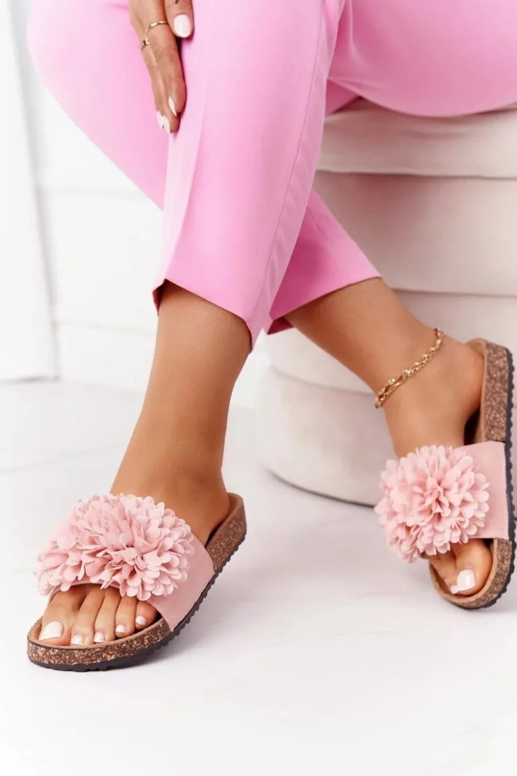 Damskie Evento Klapki Na Korkowej Podeszwie Różowe Flowerbomb