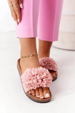 Damskie Evento Klapki Na Korkowej Podeszwie Różowe Flowerbomb