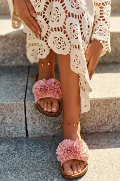 Damskie Evento Klapki Na Korkowej Podeszwie Różowe Flowerbomb