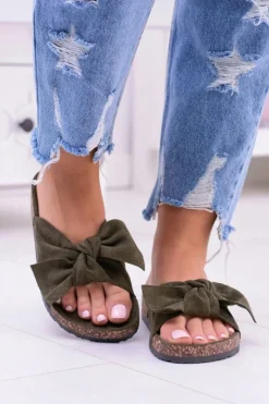 Boto Klapki Na Korkowej Podeszwie Zielone Wendy