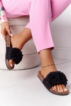 Evento Klapki Korkowe|Klapki Damskie Klasyczne*Klapki Na Korkowej Podeszwie Czarne Flowerbomb Czarny