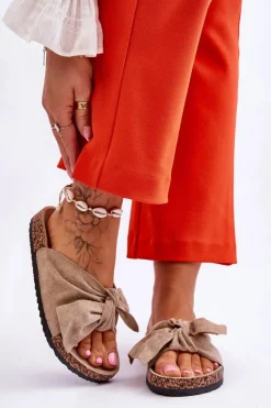 Damskie Boto Klapki Na Korkowej Podeszwie Ciemnobeżowe Wendy