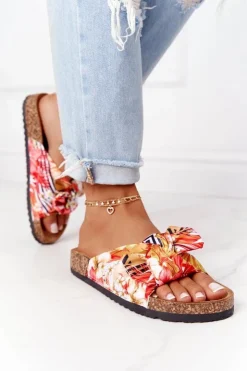 Damskie Boto Klapki Na Korkowej Podeszwie Żółte W Kwiaty Wendy