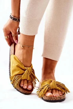 Damskie Boto Klapki Na Korkowej Podeszwie Żółte Taryne